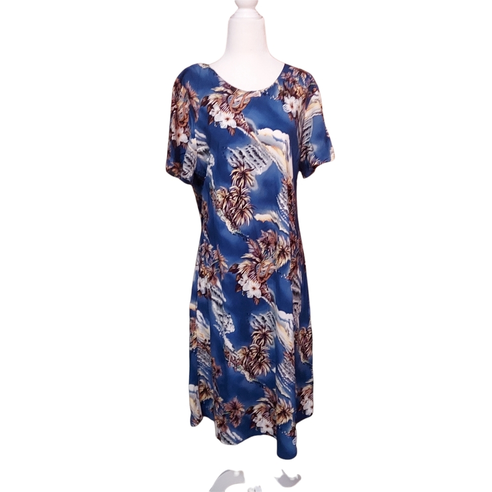 the hawaiian original dress Xl Midi Shrt Sleeve Flowy Light Floral Made …
